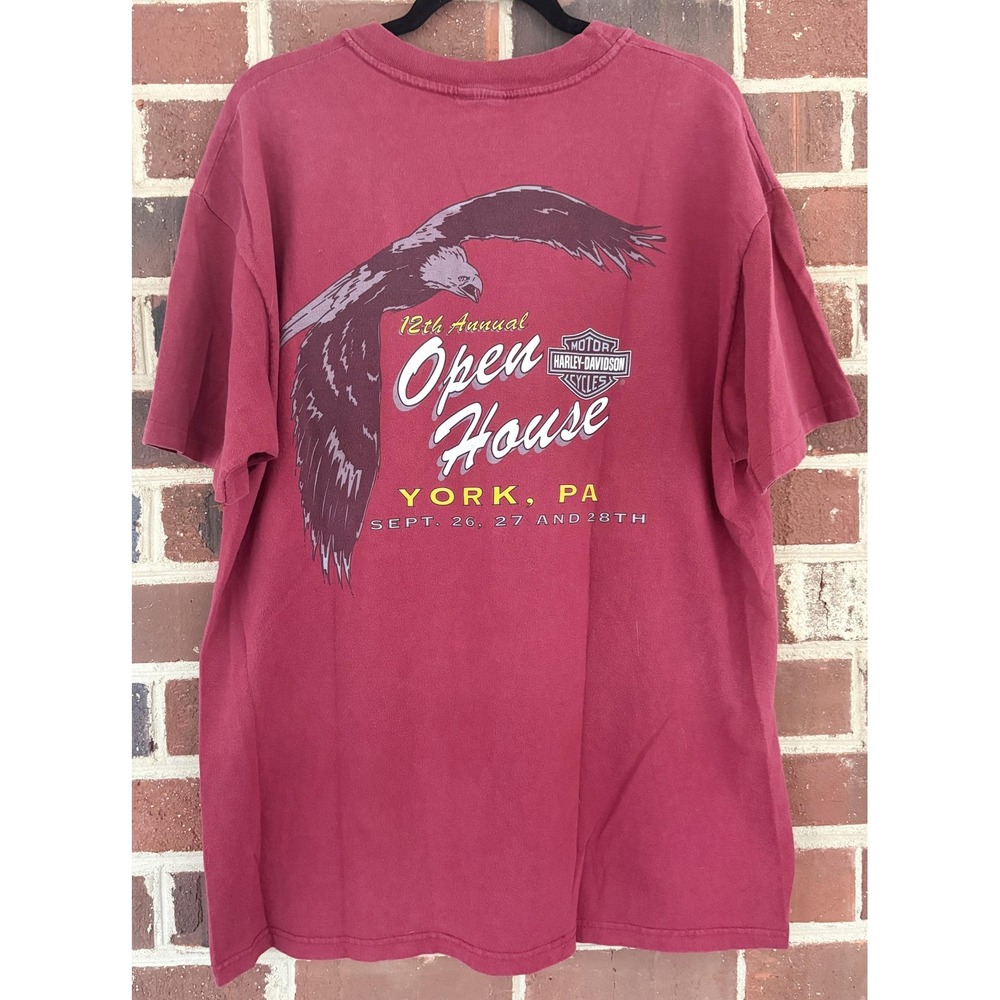 Harley-Davidson Shirt Mens Large Red Eagle Motorcycle Graphic‎ Open House York